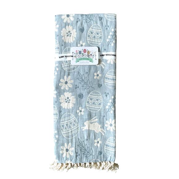 Easter Egg Bunny Rabbit Throw Blanket 50x60 Cotton Pastel Blue & White New - Picture 1 of 10